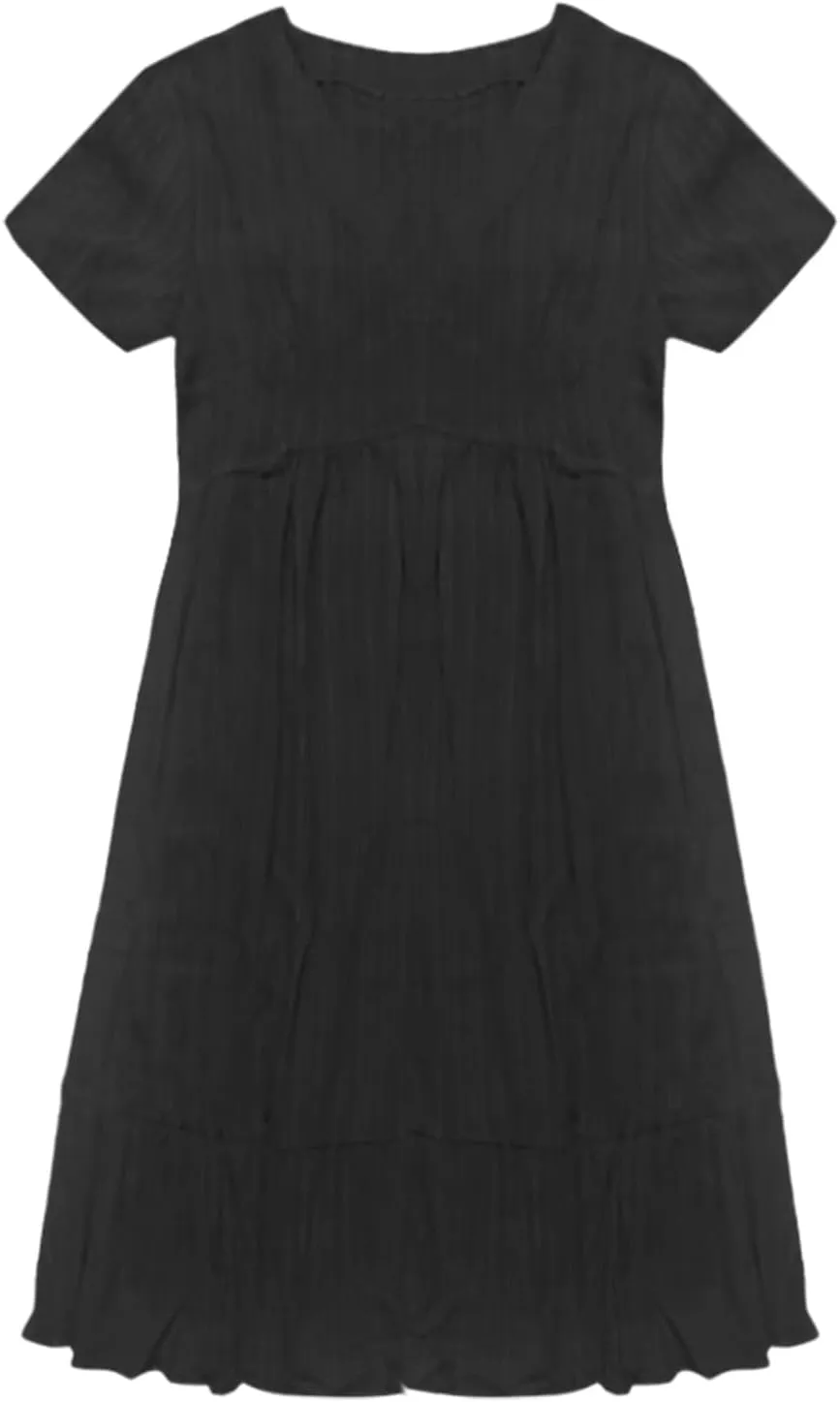 ZYXTIM Summer Dresses for Women 2025 V Neck Short Sleeve Casual Loose Flowy Swing Dress Plus Size Plain Boho Beach Sundress