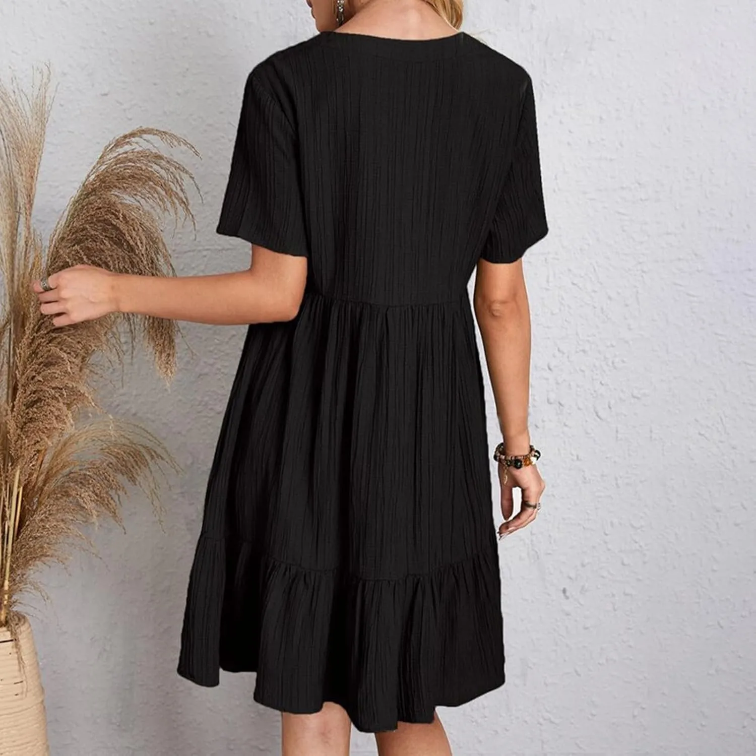 ZYXTIM Summer Dresses for Women 2025 V Neck Short Sleeve Casual Loose Flowy Swing Dress Plus Size Plain Boho Beach Sundress